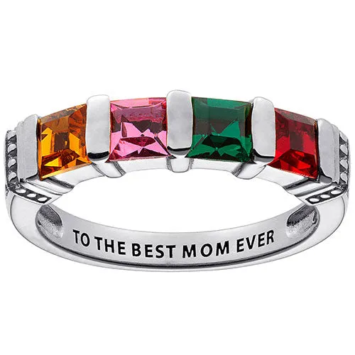 10K White Gold Square Family Birthstone Ring - 4 Stones sold by Limoges Jewelry