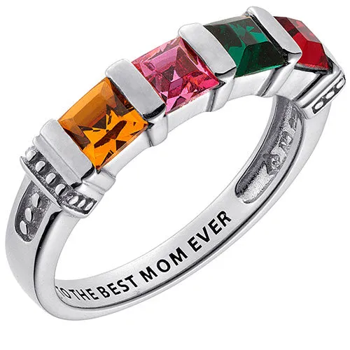 10K White Gold Square Family Birthstone Ring - 4 Stones sold by Limoges Jewelry product image thumbnail 2