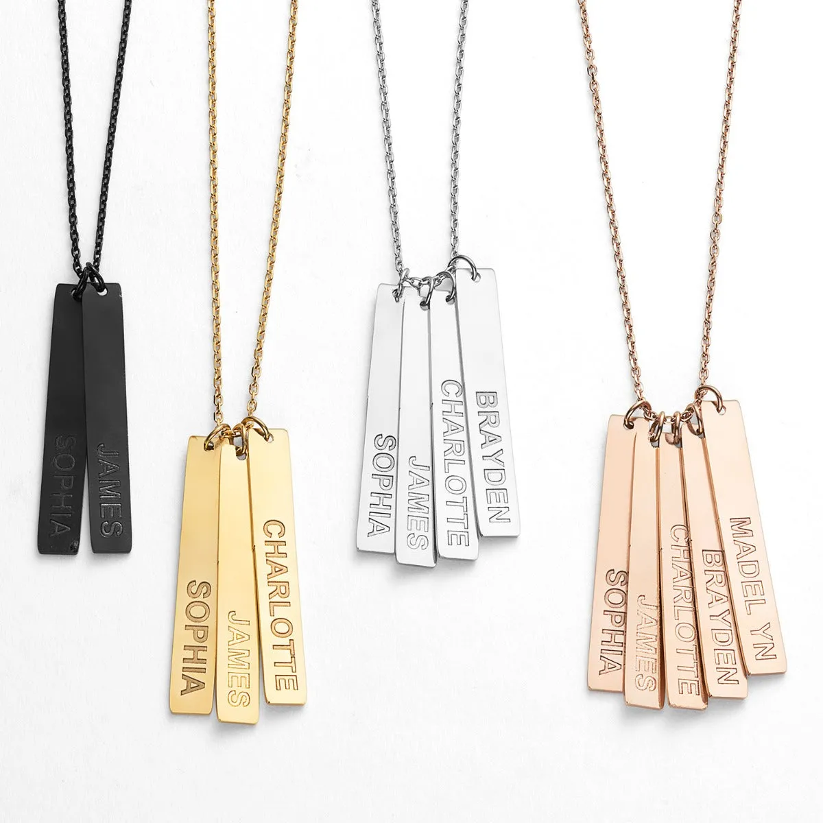 Stainless Steel Eng Name Vertical Bar Necklace - 2 names sold by Limoges Jewelry