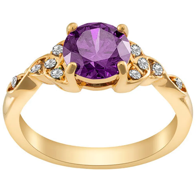 14K Gold Plated Simulated Amethyst and Clear Crystal Trinity Knot Ring sold by Limoges Jewelry