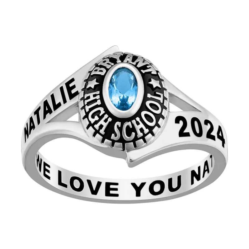 Ladies Class Ring in Platinum Over Celebrium In Traditional Birthstone Styling sold by Limoges Jewelry