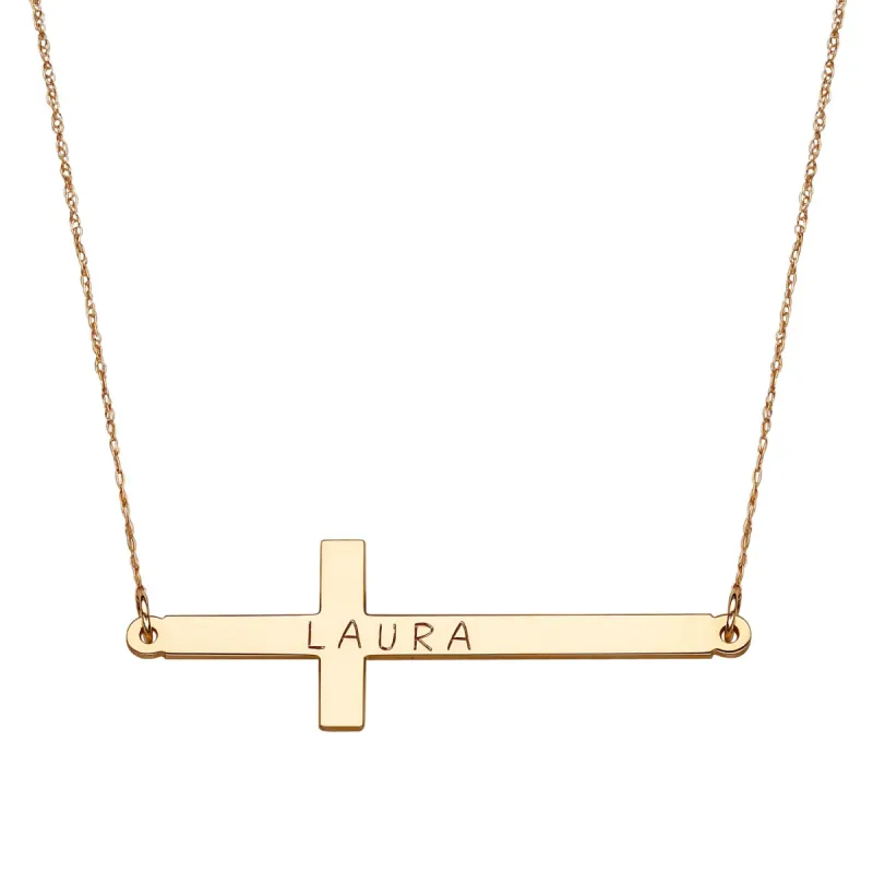 ELIZABETH EDMONDS 14K Gold over Sterling  Name Cross Necklace sold by Limoges Jewelry