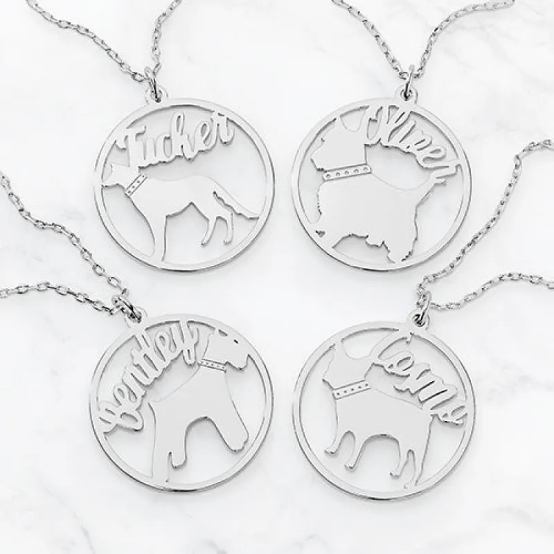 Silver Plated Personalized Dog Breed Silhouette Necklace sold by Limoges Jewelry