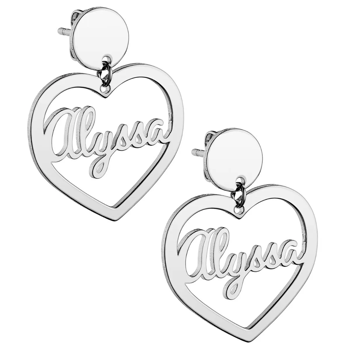 Silver Plated Script Name Heart with Circle Dangle Earrings sold by Limoges Jewelry product image thumbnail 3