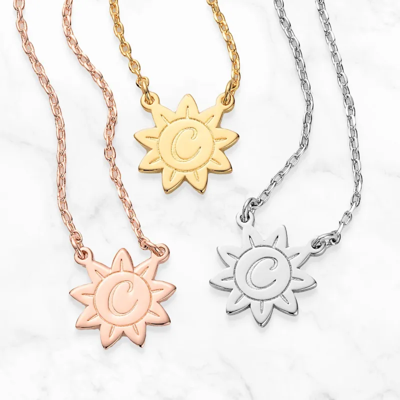 Personalized  Engraved Initial Sunflower Necklace sold by Limoges Jewelry