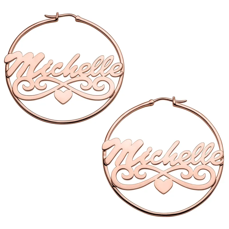 Personalized 14K Rose Gold over Sterling Nameplate Hoop Earrings sold by Limoges Jewelry