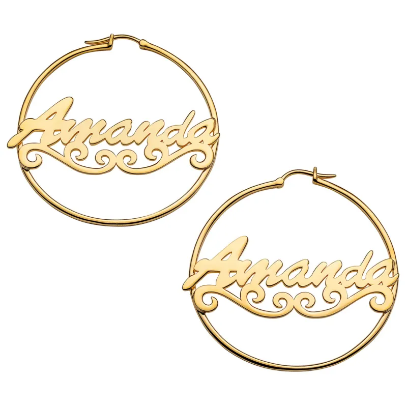 Personalized 14K Gold over Sterling Nameplate Hoop Earrings sold by Limoges Jewelry