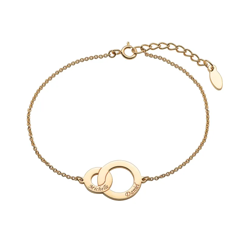 14K Gold over Sterling Engraved Names Interlocking Circles Bracelet sold by Limoges Jewelry