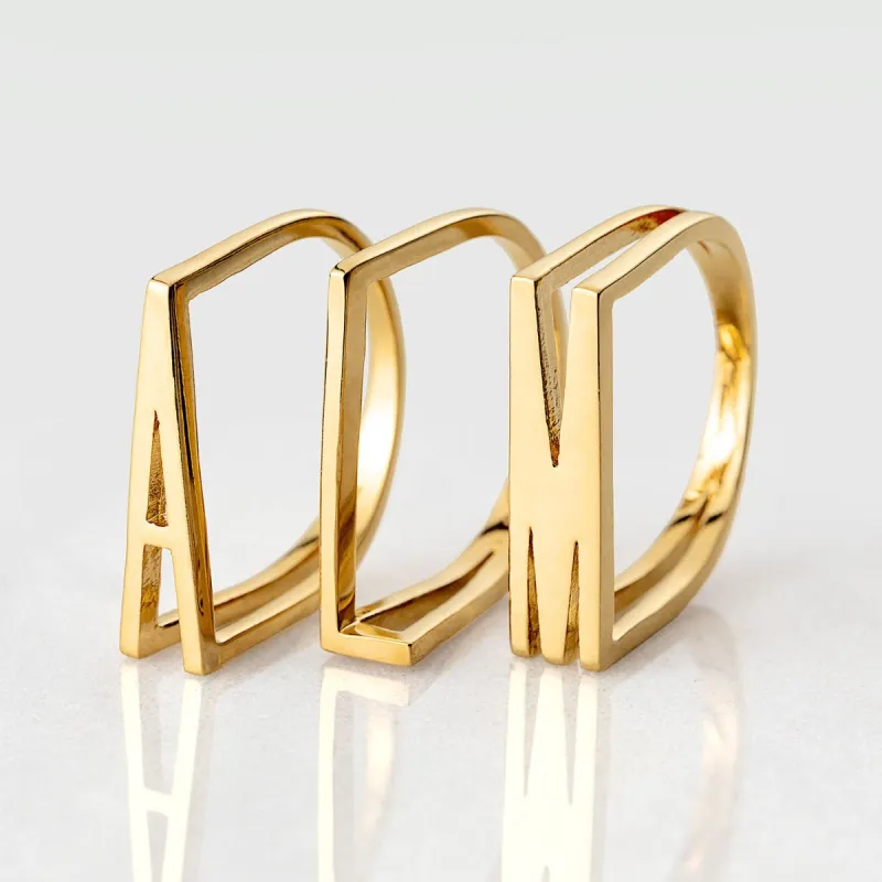 14K Gold Plated Bold Horizontal Initial Ring sold by Limoges Jewelry
