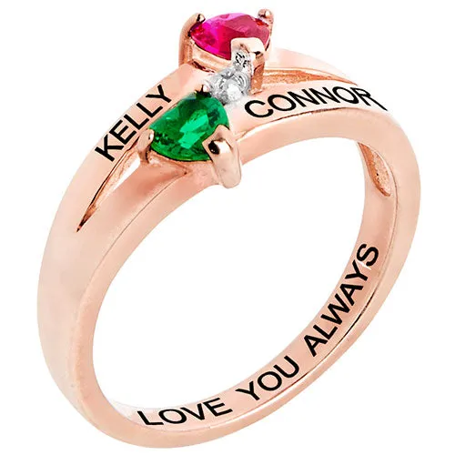 14K Rose Gold Plated Couple's Birthstone Heart Diamond Accent Ring sold by Limoges Jewelry product image thumbnail 2