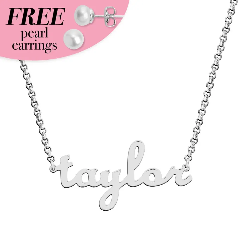 Sterling Silver Petite Lowercase Script Name Pendant sold by Limoges Jewelry