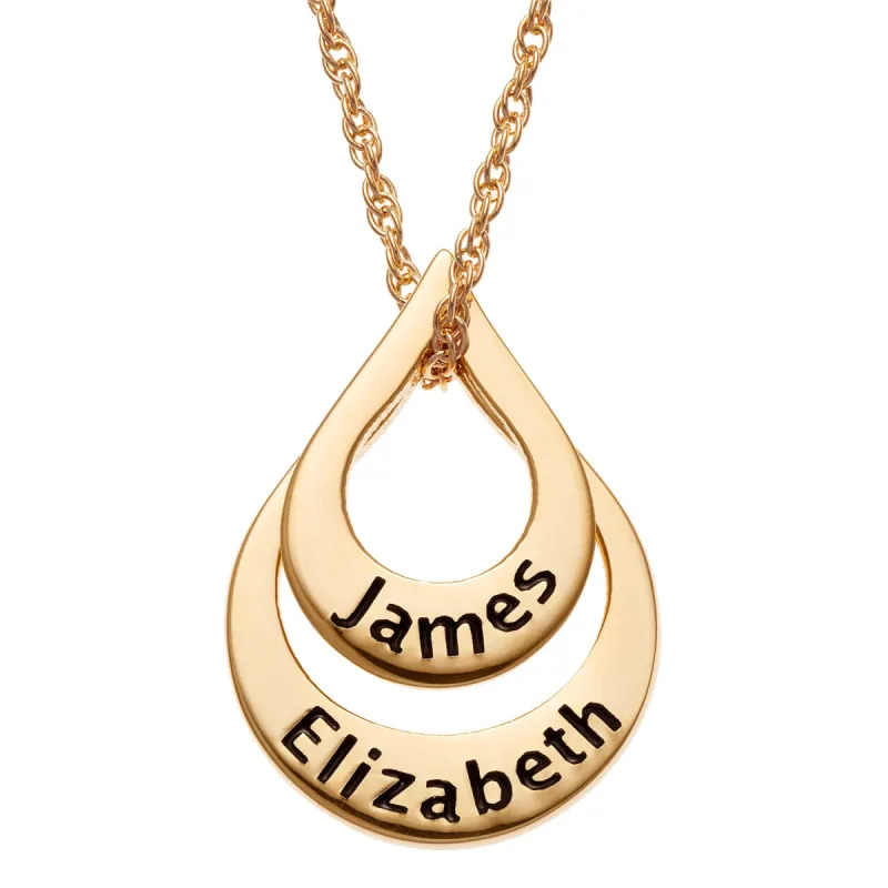 14K Gold over Sterling Nesting Teardrop with Names Necklace - 2 Names sold by Limoges Jewelry