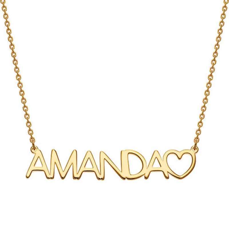10K Yellow Gold Uppercase Name Necklace With Heart sold by Limoges Jewelry
