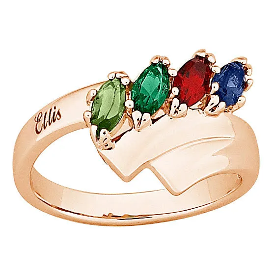 18K Gold over Sterling Family Name Marquise Birthstone Ring sold by Limoges Jewelry