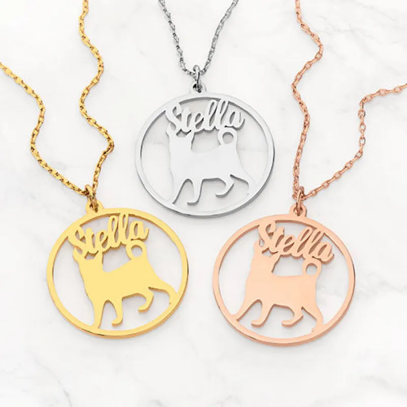 Personalized Standing Cat Silhouette Necklace made by Limoges Jewelry
