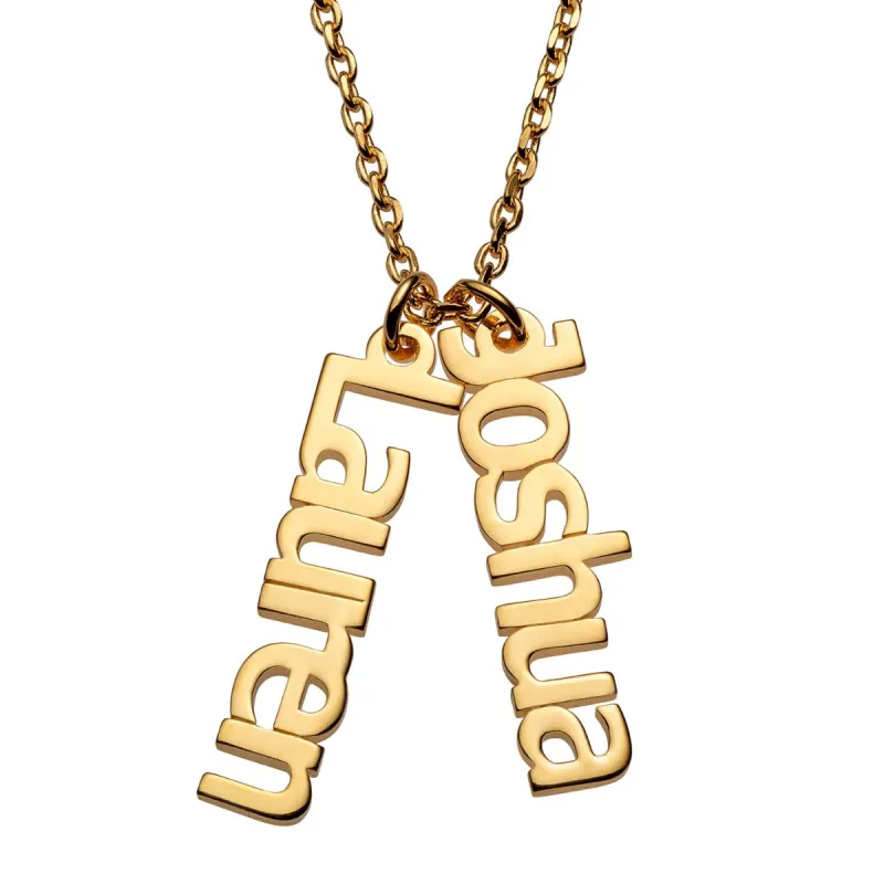14K Gold over Sterling Petite Vertical Name Necklace - 2 Names sold by Limoges Jewelry