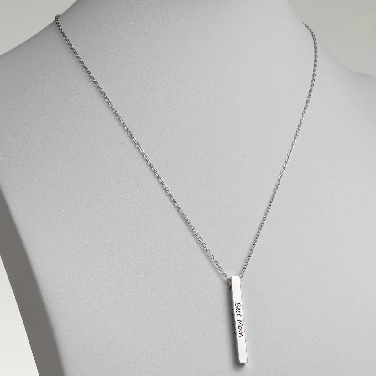 Vertical 4-sided Bar 'Best Mom' Engraved Family Name Necklace sold by Limoges Jewelry product image thumbnail 4