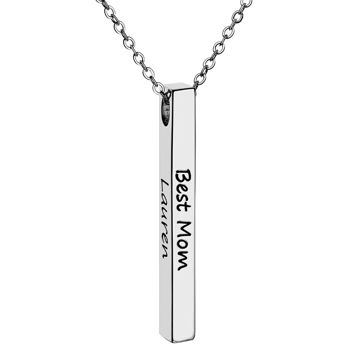 Vertical 4-sided Bar 'Best Mom' Engraved Family Name Necklace sold by Limoges Jewelry product image thumbnail 2