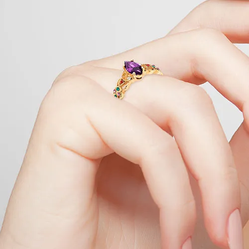 14K Gold Plated Trinity Family Marquise Birthstone Ring sold by Limoges Jewelry product image thumbnail 3