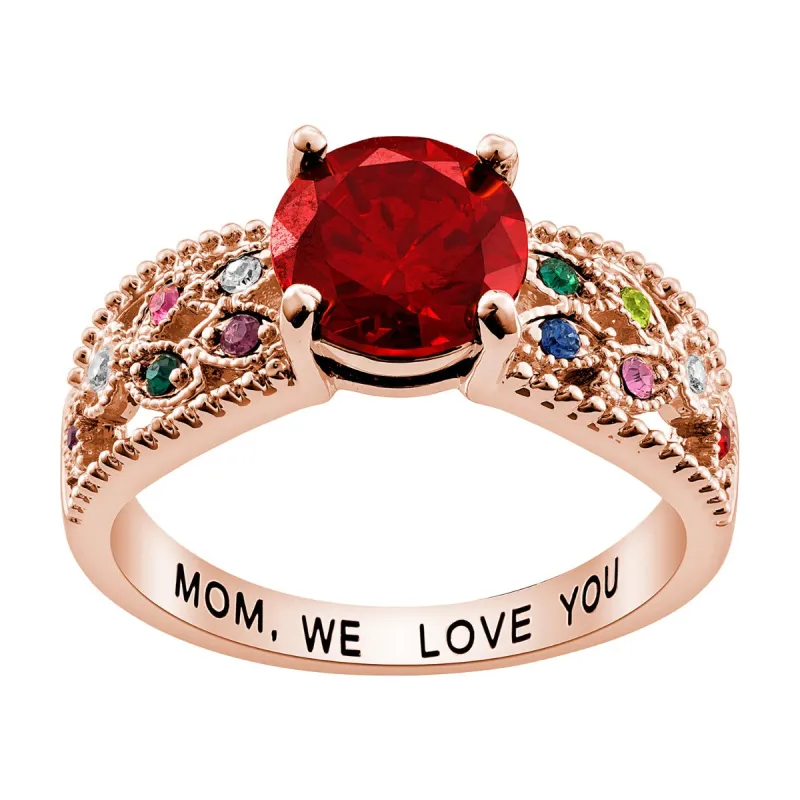14K Rose Gold Plated Mother's Family Birthstone Ring sold by Limoges Jewelry