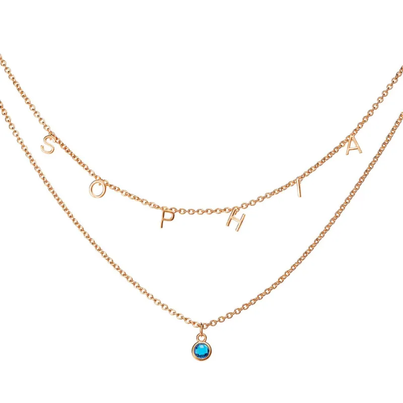 14K Rose over Sterling Plated Birthstone and Dainty Letters Layered Name Necklaces sold by Limoges Jewelry