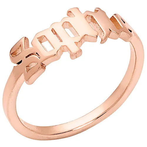 14K Rose Gold Plated New Old English Cutout Name Ring sold by Limoges Jewelry product image thumbnail 2