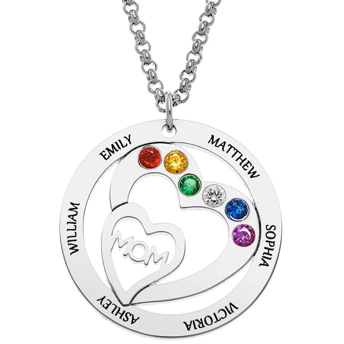 Personalized Plated Engraved Name and Birthstone with Mom Heart Necklace sold by Limoges Jewelry product image thumbnail 2