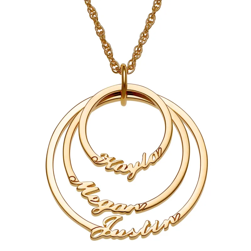 14K Gold over Sterling Script Name with Circle Necklace - 3 Names sold by Limoges Jewelry