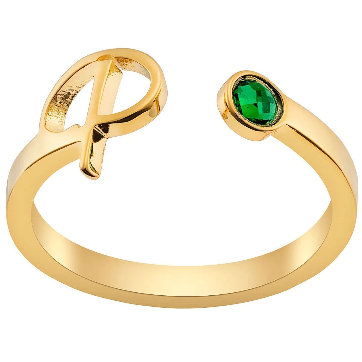 14K Gold Plated Script Initial and Birthstone Open Ring sold by Limoges Jewelry
