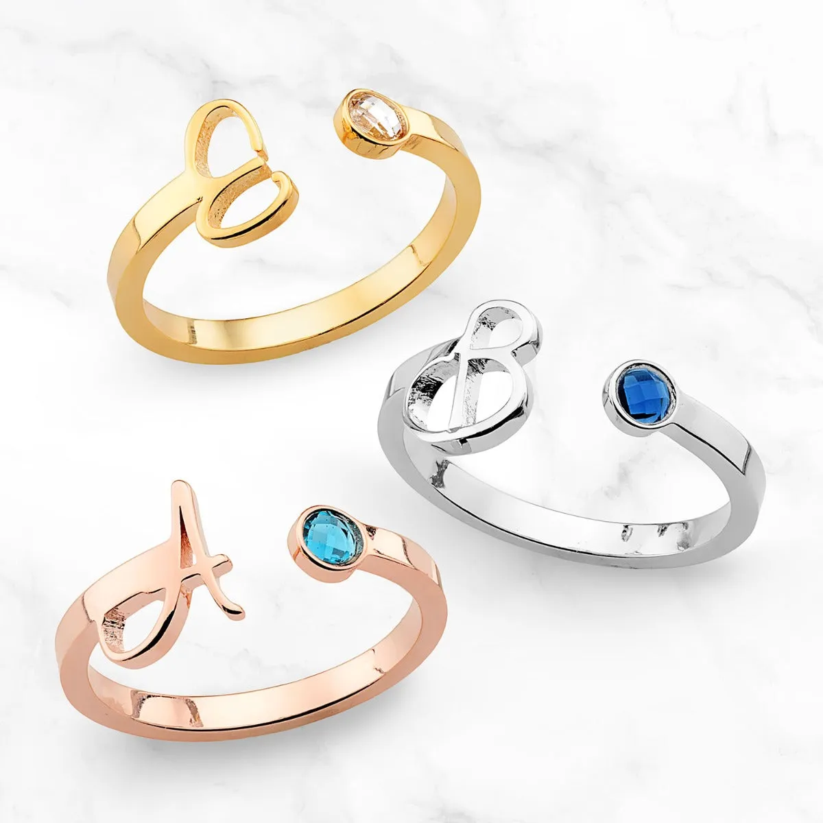 14K Gold Plated Script Initial and Birthstone Open Ring sold by Limoges Jewelry product image thumbnail 5