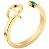14K Gold Plated Script Initial and Birthstone Open Ring sold by Limoges Jewelry