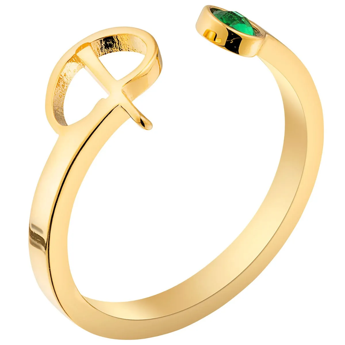 14K Gold Plated Script Initial and Birthstone Open Ring sold by Limoges Jewelry product image thumbnail 2