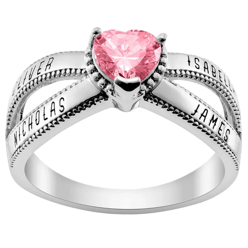 Silver Plated Mother's Heart Birthstone Family Name Ring sold by Limoges Jewelry