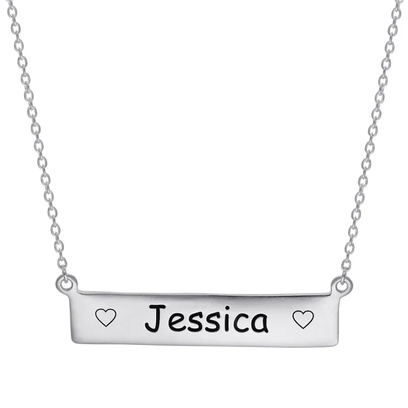 Sterling Silver Engraved Name with Hearts Bar Pendant sold by Limoges Jewelry