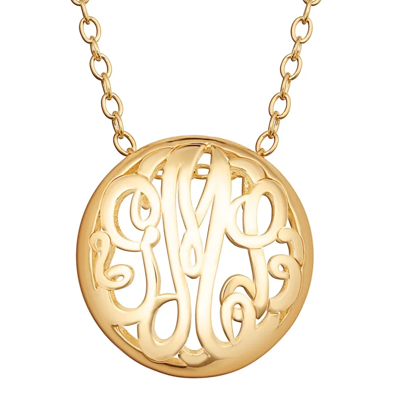 14K Gold over Sterling Single Sided 18x18mm Round Traditional Monogram Pendant sold by Limoges Jewelry