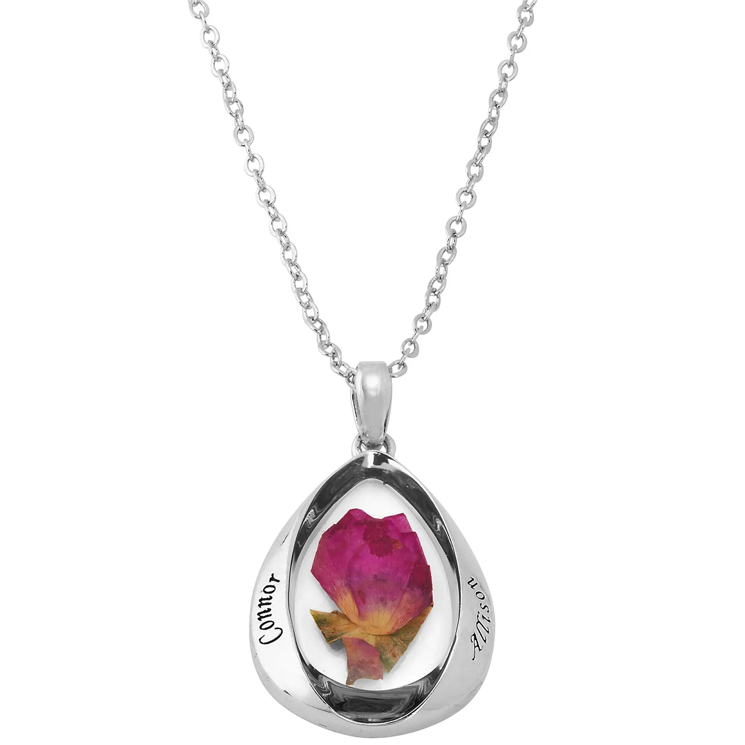 Engraved Dried Flower Teardrop Pendant Necklace sold by Limoges Jewelry product image thumbnail 2