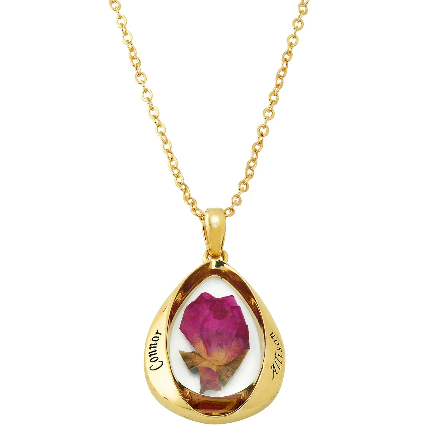 Engraved Dried Flower Teardrop Pendant Necklace sold by Limoges Jewelry product image thumbnail 4