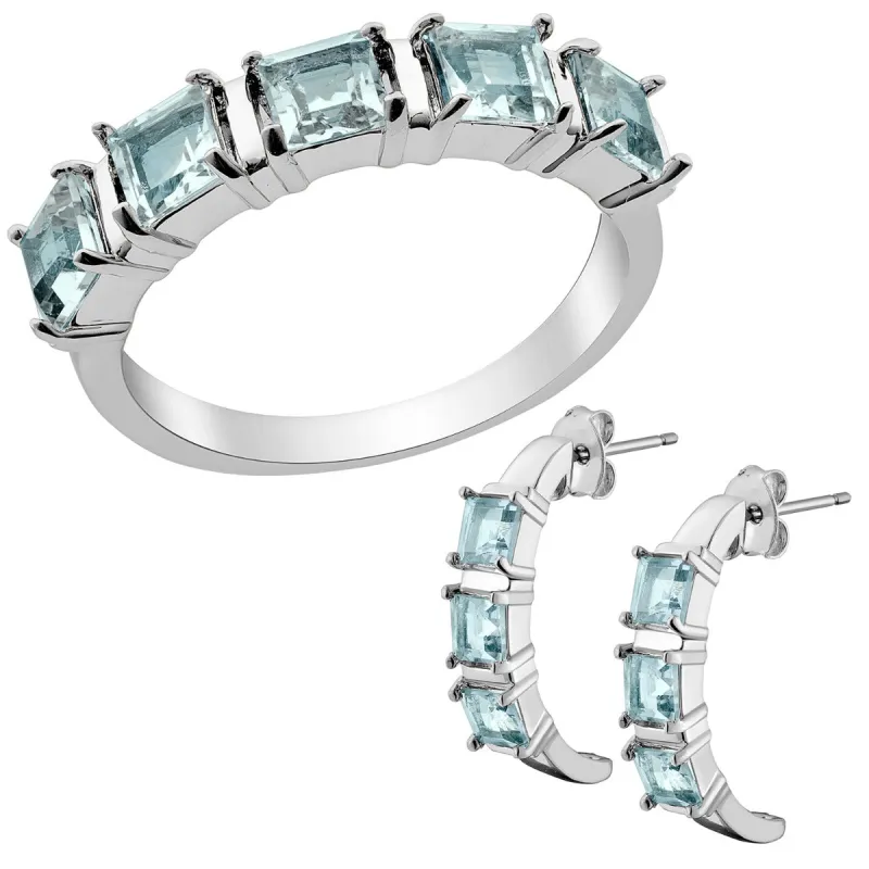 Silver Plated Genuine Blue Topaz Ring and Earrings Set sold by Limoges Jewelry