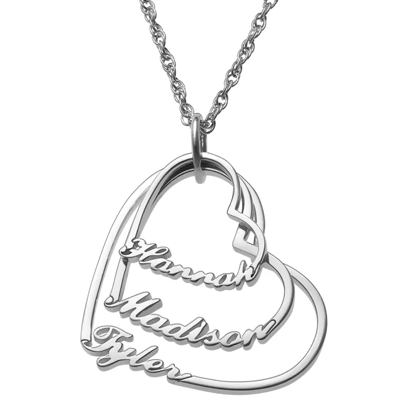 Sterling Silver Script Name with Heart Necklace - 3 Names sold by Limoges Jewelry