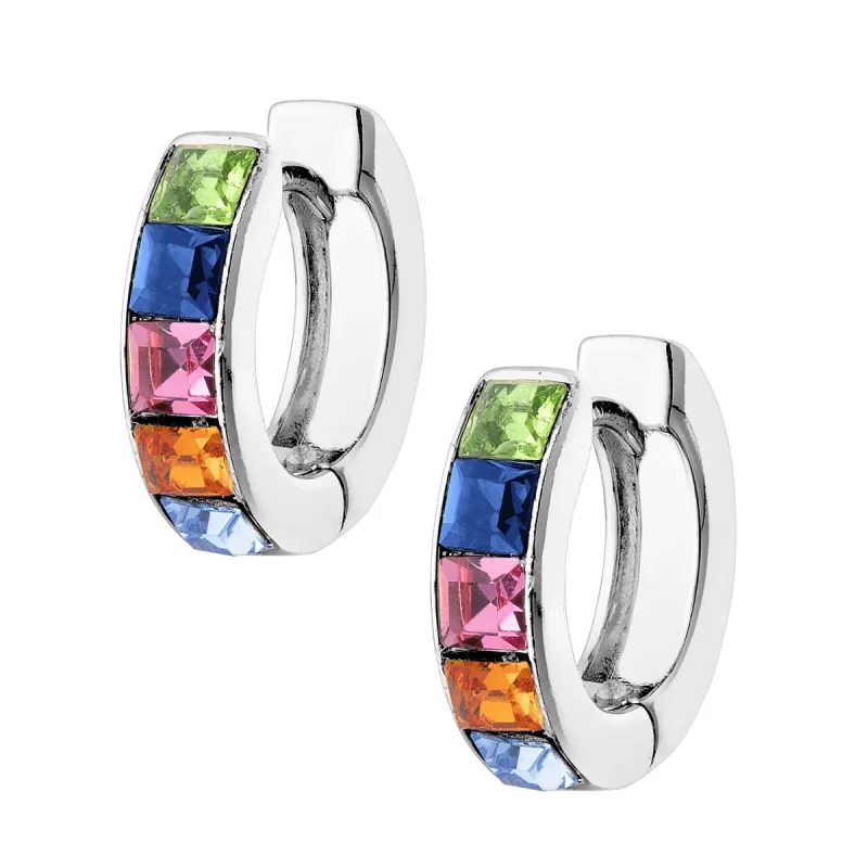 Silvertone Rainbow Huggie Earrings sold by Limoges Jewelry