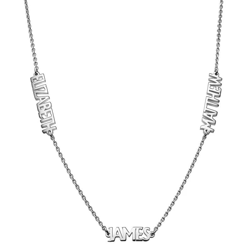 Sterling Silver Petite Uppercase 3 Name Station Necklace sold by Limoges Jewelry