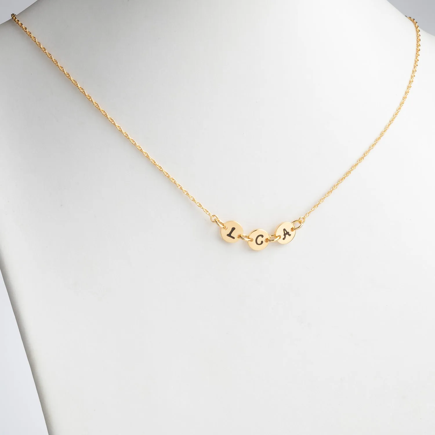 14K Gold over Sterling Initial Discs Station Necklace - 3 Discs sold by Limoges Jewelry product image thumbnail 2