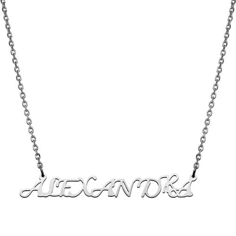 10K White Gold Fancy Script Uppercase Name Necklace sold by Limoges Jewelry