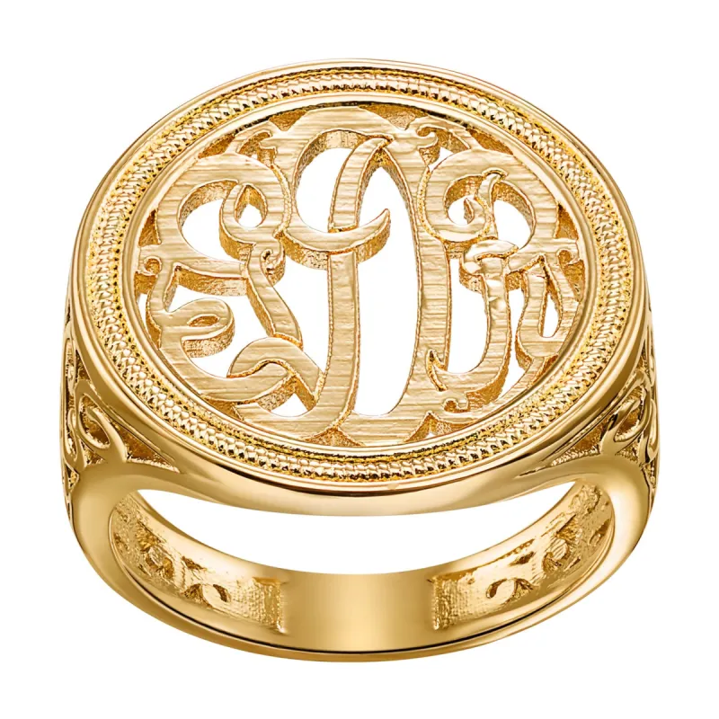 14K Gold over Sterling  Vintage Monogram Ring made by Limoges Jewelry