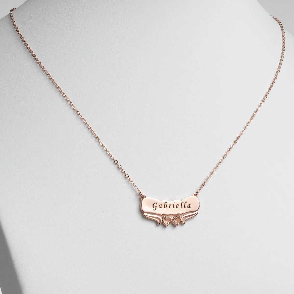 Two Tone Engraved Name with Double Hearts Plaque Necklace sold by Limoges Jewelry product image thumbnail 2