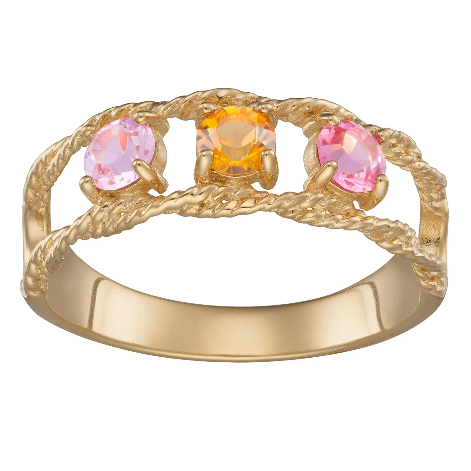 14K Gold over Sterling Family Rope Birthstone Ring - 3 Stones sold by Limoges Jewelry