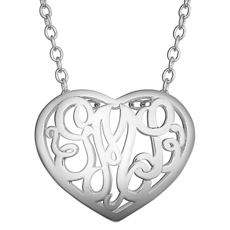 Sterling Silver Single Sided 20x16mm Heart Framed Monogram Pendant sold by Limoges Jewelry