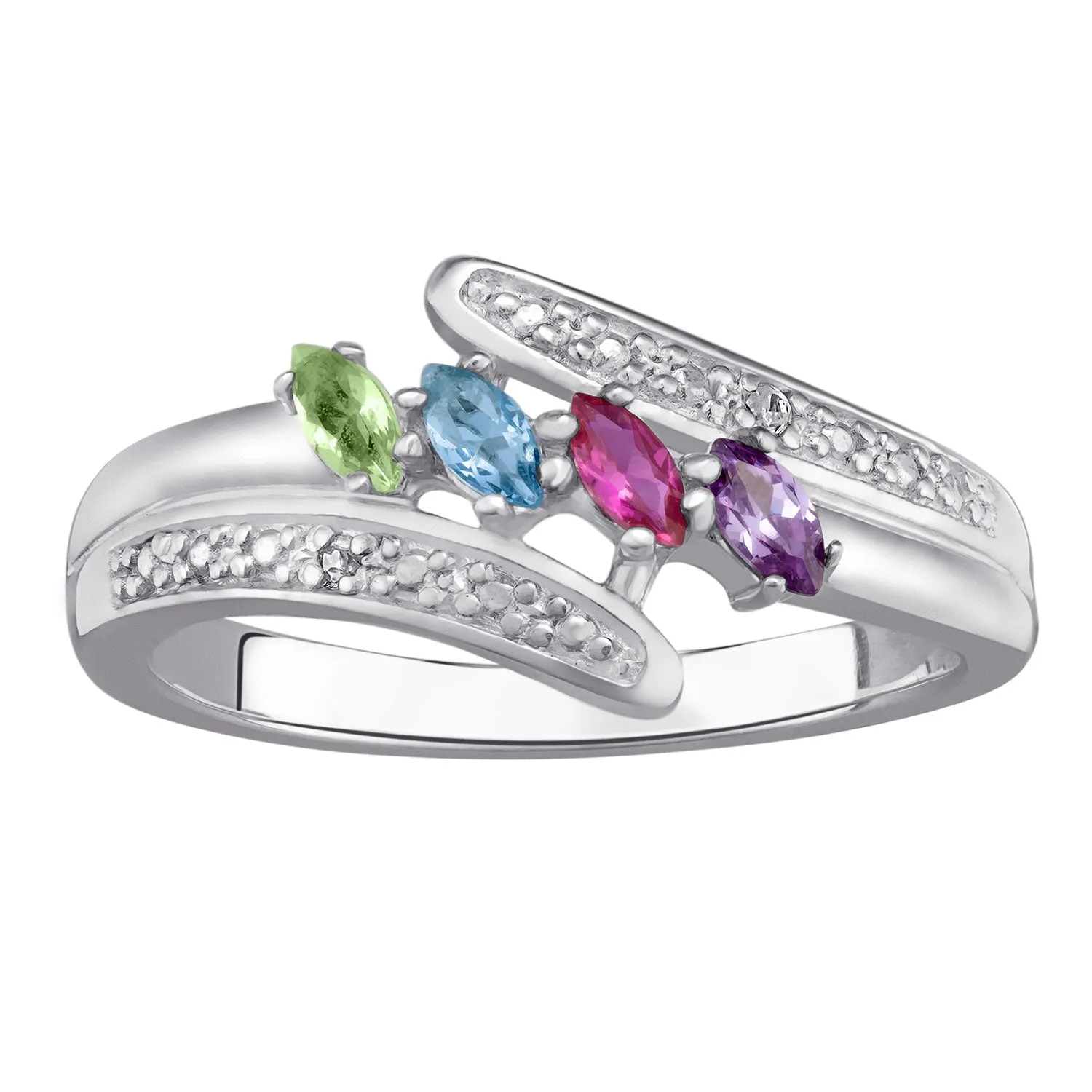 Sterling Silver Marquise Birthstone & Diamond Accent Mother's Ring sold by Limoges Jewelry