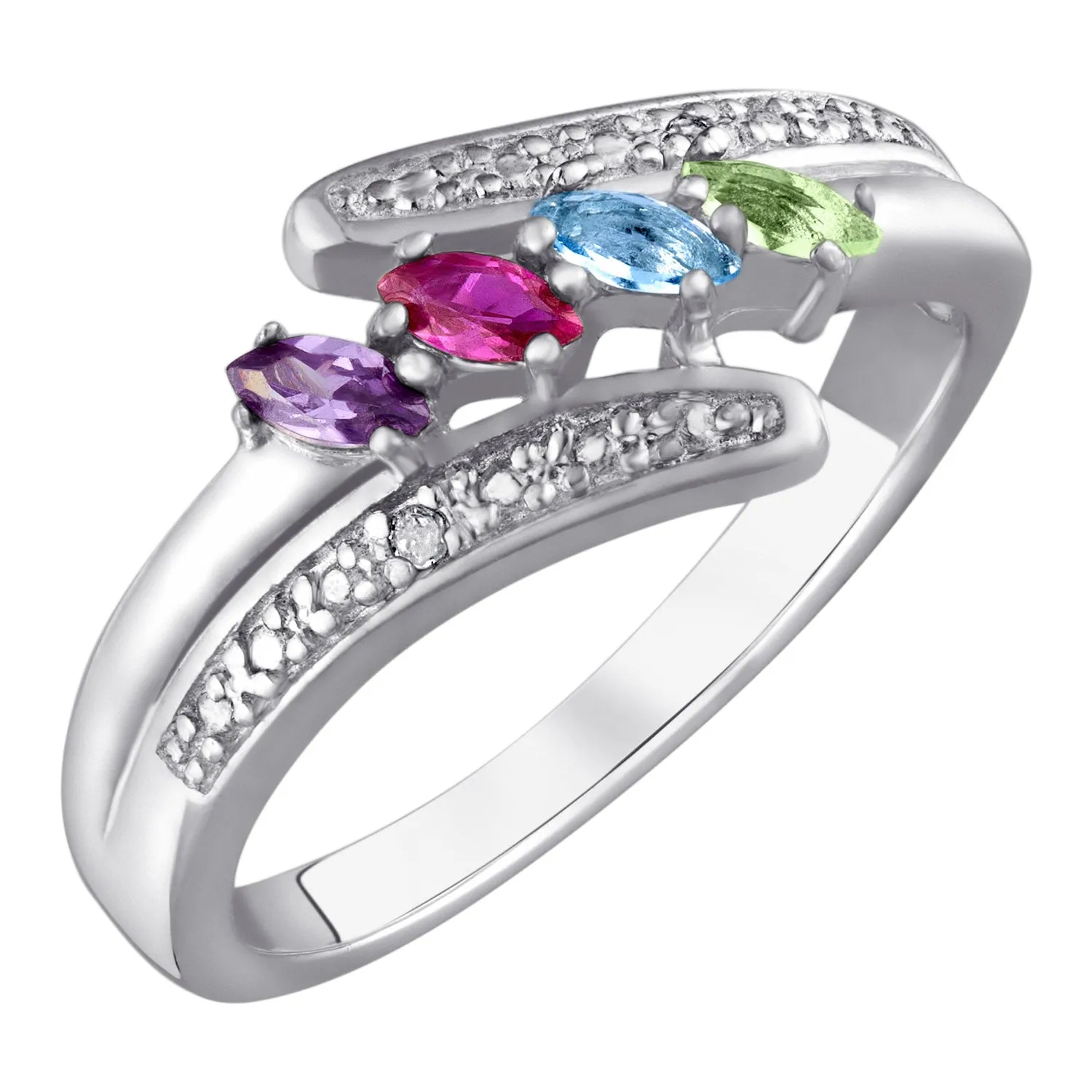 Sterling Silver Marquise Birthstone & Diamond Accent Mother's Ring sold by Limoges Jewelry product image thumbnail 2