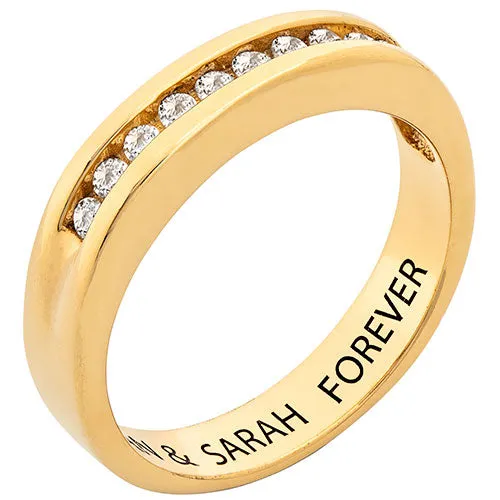 14K Gold over Sterling Engraved White Topaz Wedding Band sold by Limoges Jewelry